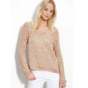 Free People Sahara Star Open Knit Slouchy Sweater Pink / Brown Cream size Medium